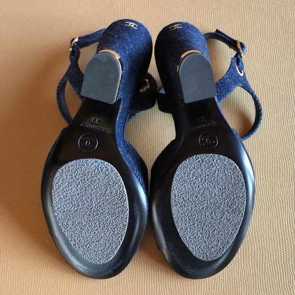 Chanel Chanel Denim Navy Blue Wedge Sandals NIB - Picture 4 of 10